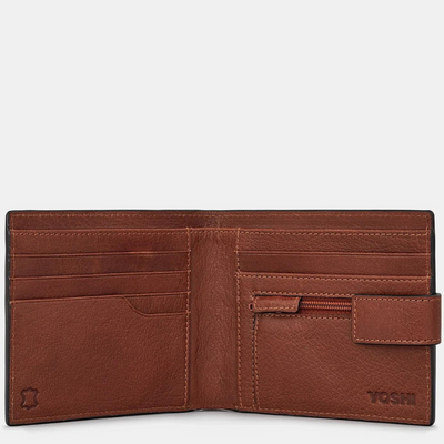 YOSHI MENS TWO FOLD LEATHER WALLET WITH TAB - BROWN mulveys.ie nationwide shipping