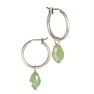 Hot Tomato Hoop W/Teardrop Crystal - Silver/Sage Green Earrings mulveys.ie nationwide shipping