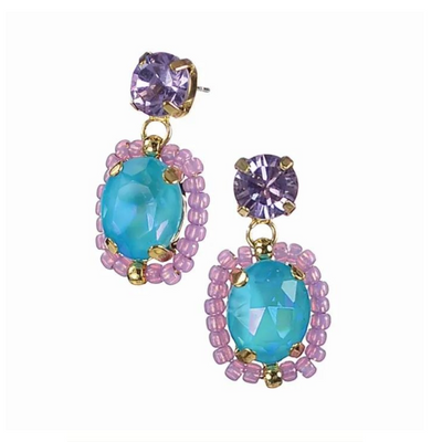 Hot Tomato  Dolly Drops - Azure Blue W/Lilac Earrings mulveys.ie nationwide shipping