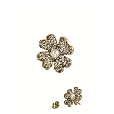 Hot Tomato  Lucky Clover Pin - Antique Gold/Clear/Pearl mulveys.ie nationwide shipping
