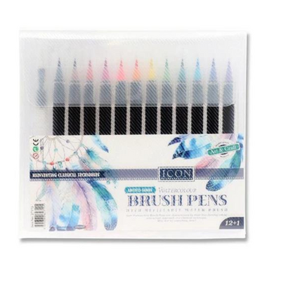 Icon - 12 Watercolour Brush Pens With Water Brush mulveys.ie nationwide shipping