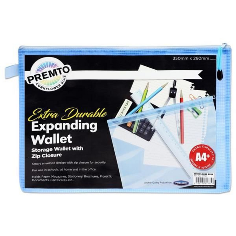 Premier A4+ Extra Durable Mesh Wallet Cornflower Blue mulveys.ie nationwide shipping