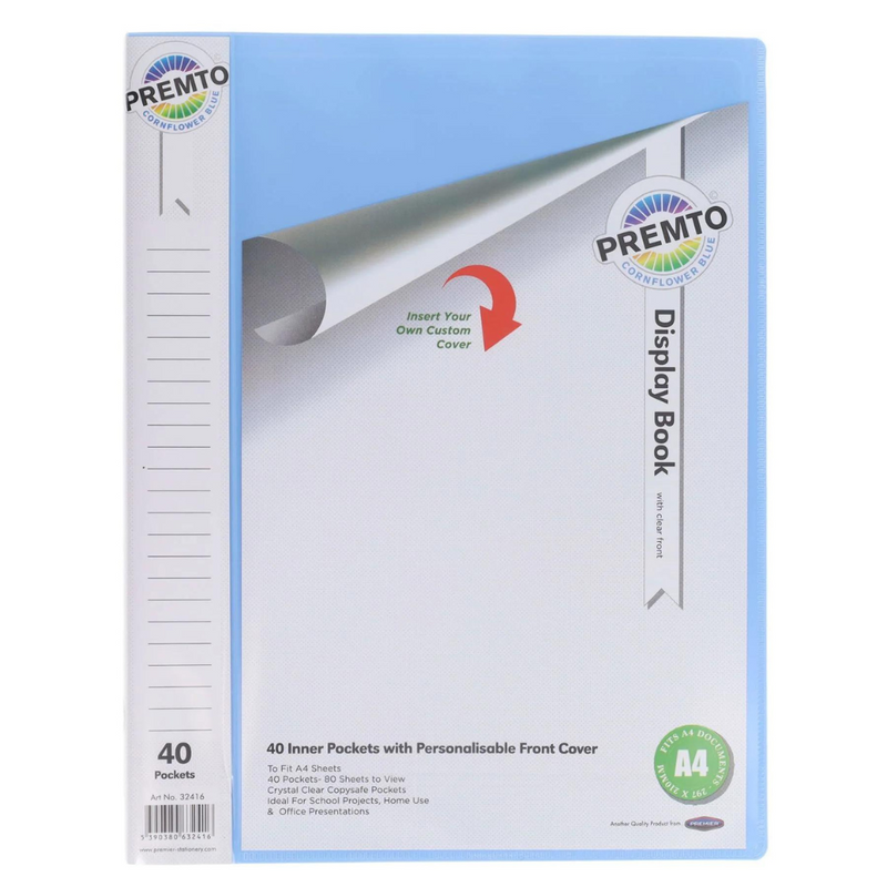 Premto - A4 40 Pocket Display Book - Pastel - Cornflower Blue MULVEYS.IE NATIONWIDE SHIPPING