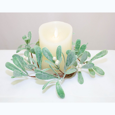 FROSTED MISTLETOE CANDLE RING 11CM Mulveys.ie