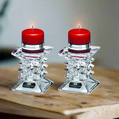 ZIGGY PILLAR CANDLE HOLDER WITH RED CANDLE PAIR MULVEYS.IE