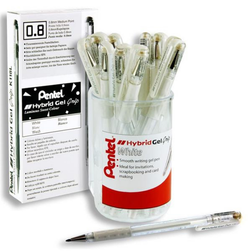 Pentel Hybrid Gel Grip K118 0.8mm Gel Pen - White Cdu mulveys.ie nationwide shipping
