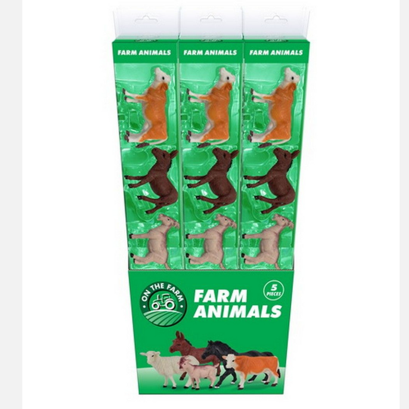 5Pc Farm Animals In Acetate Box & Display Box