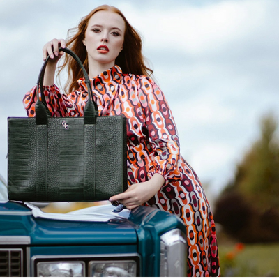Galway Crystal XL TOTE CROC FOREST GREEN mulveys.ie nationwide shipping