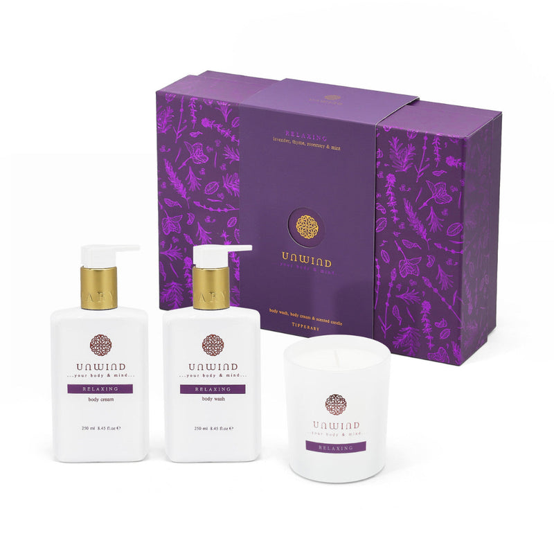 Unwind - Relaxing Set (Bodywash, Body Cream & Candle) . Mulveys.ie