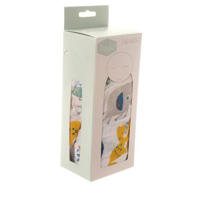 Ziggle Baby Cotton Muslin Swaddle Wrap - Savanna Animals