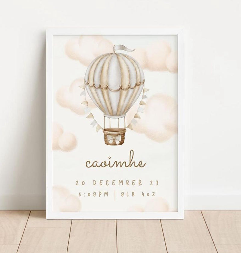 Baby Personalised Hot Air Balloon Print mulveys.ie nationwide shipping