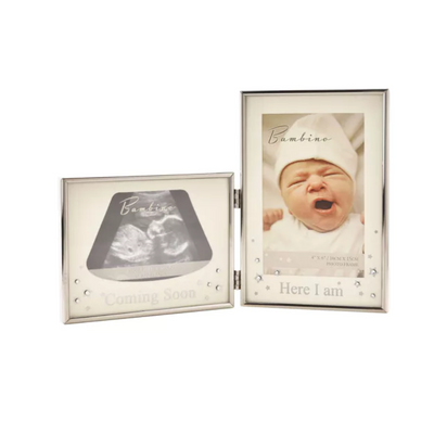 Bambino Silver effect Double Scan Frame - 'Here I Am' . Mulveys.ie