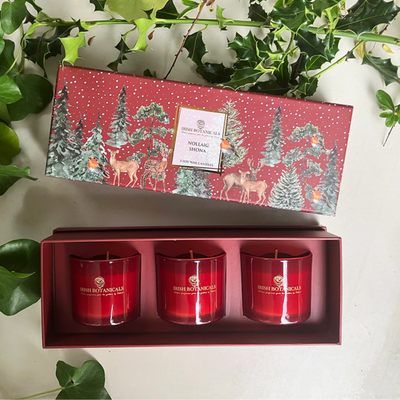 Irish Botanicals Trio Candle Nollaig Shona. Mulveys.ie