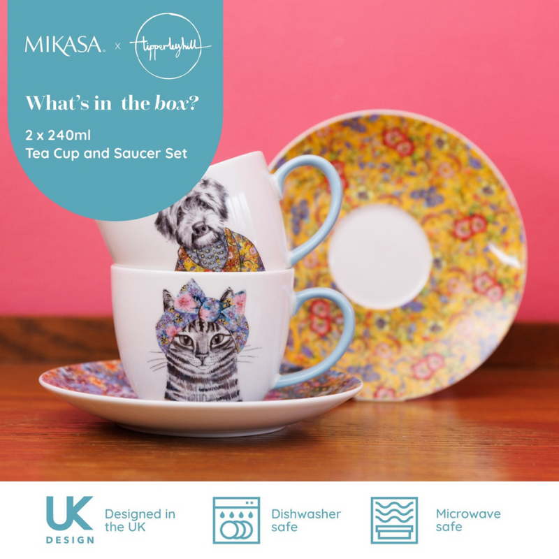 Mikasa x Tipperleyhill Fine China Teacups and Saucers, Set of 2, 240ml. Mulveys.ie
