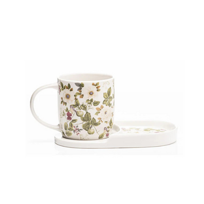 Newgrange Living Bone China Mug & Snack Tray - Floral Rose. Mulveys.ie