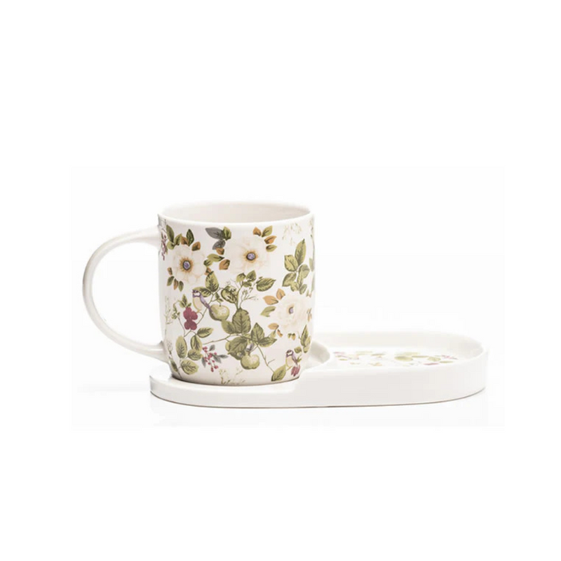 Newgrange Living Bone China Mug & Snack Tray - Floral Rose. Mulveys.ie