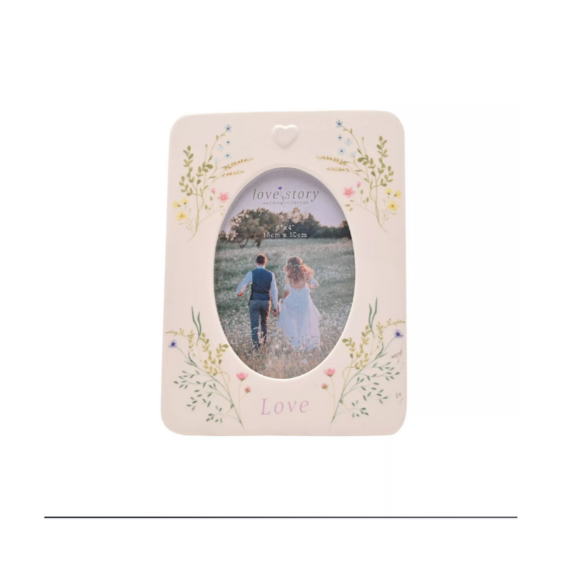 Love Story Ceramic Photo Frame 4" x 6" Floral. Mulveys.ie