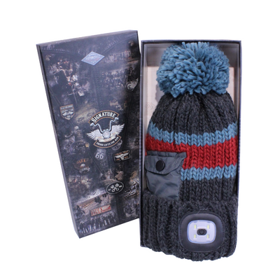 CHUNKY KNIT LED TOUCH HAT GREY mulvleys.ie nationwide shipping