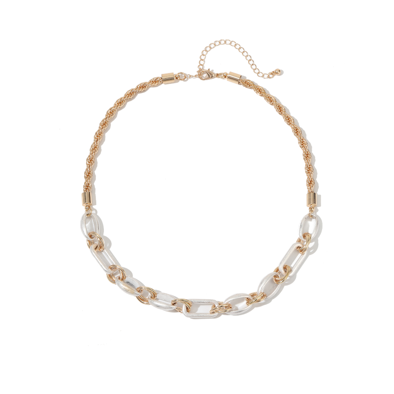 CHUNKY MIXED METAL CHAIN NECKLACE GOLD. Mulveys.ie