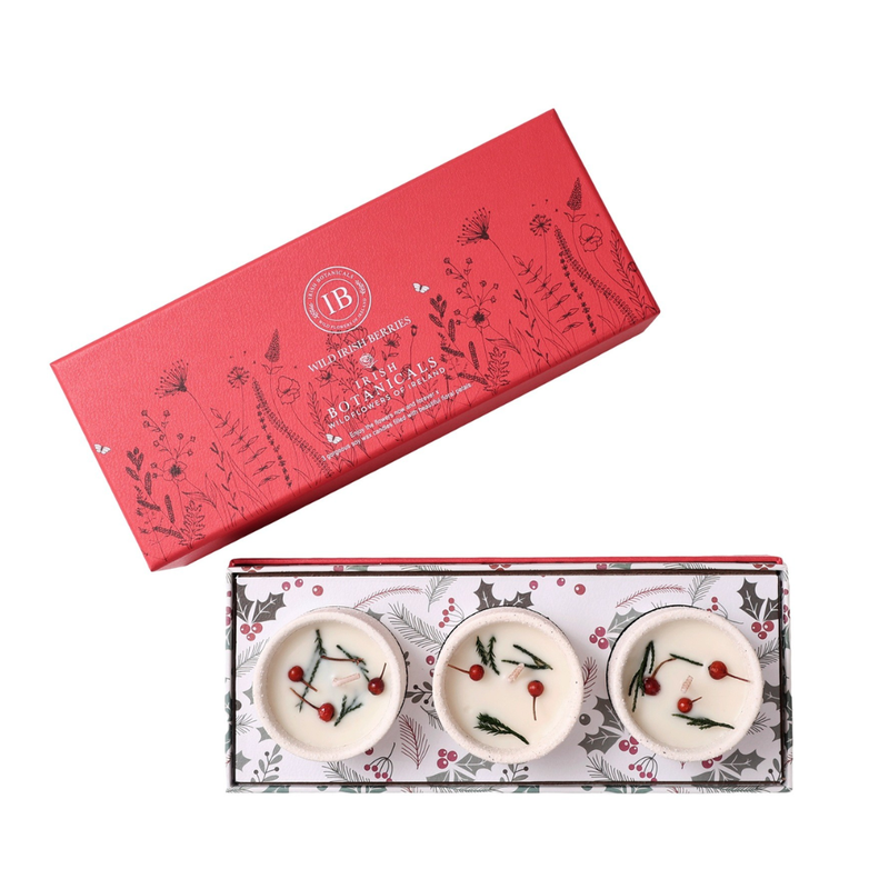 Irish Botanicals Trio Ceramic Candles - Wild Irish Berries. Mulveys.ie