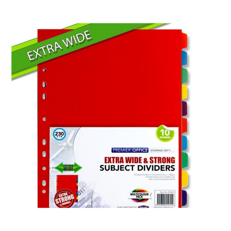 Premier Office Extra Wide 230gsm Subject Dividers - 10 Part