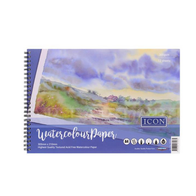 Icon A4 300gsm Wiro Watercolour Pad 12 Sheets