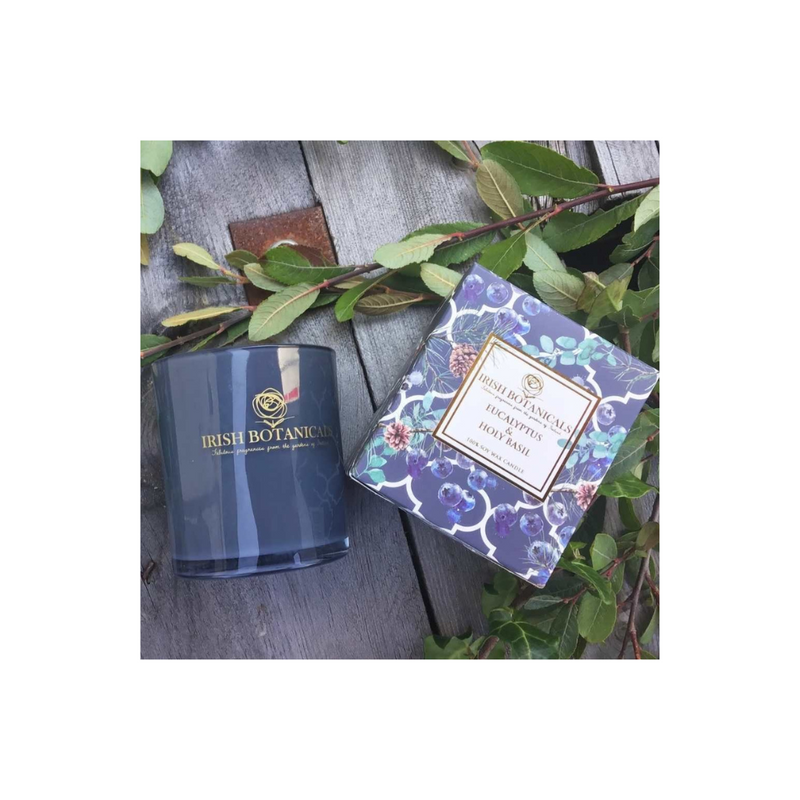IRISH BOTANICALS- EUCALYPTUS AND HOLY BASIL- CANDLE mulveys.ie nationwide shipping