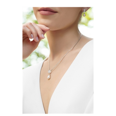 Newbridge Pearl Drop Pendant with Clear Stone mulveys.ie nationwide shipping