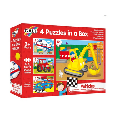 DESCRIPTION Set of 4 first puzzles featuring vehicles. Puzzles have different numbers of pieces to encourage the development of matching and sorting skills. 4 puzzles with 4, 6. 8 and 12 pieces.  3 years and onwards mulveys.ie nationwide shipping
