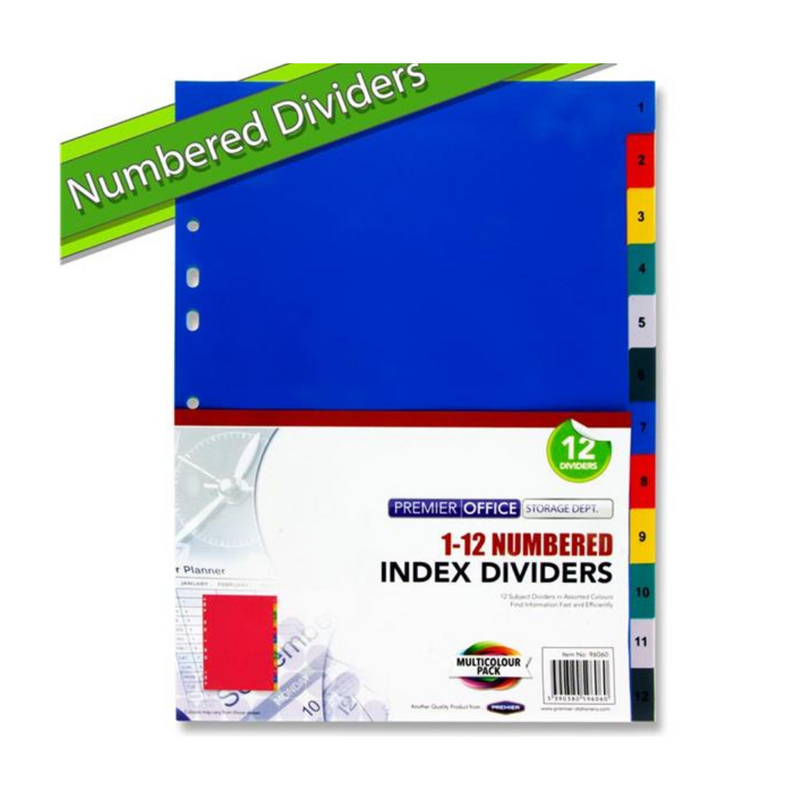 Premier Office A4 1-12 Numbered Subject Dividers mulveys.ie nationwide shipping