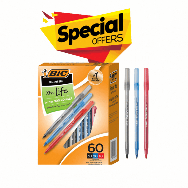BIC USA - Round Stic Xtra Life Ballpoint Pens, Assorted, Box of 60 mulveys.ie nationwide shipping