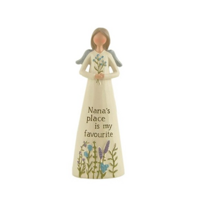 Feather & Grace "Nana's Place is my Favourite" Sentiment Angel Figurine MULVEYS.IE NATIONWIDE SHIPPING
